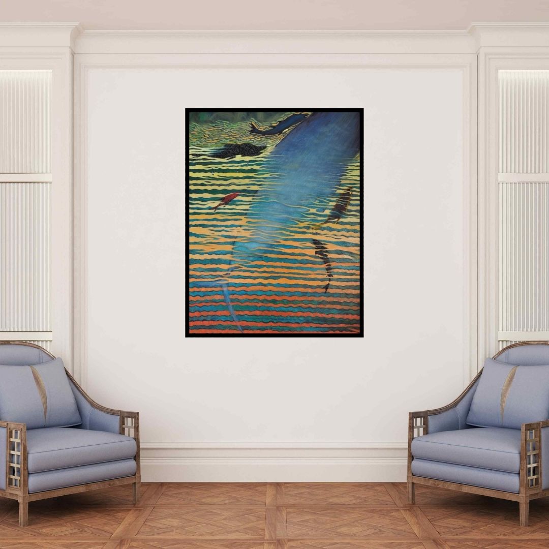 In-situ view of Dhananjay Takalikar's 'Seascape 1 (Deep Dive)' painting in a room