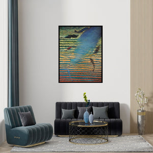 Preview of 'Seascape 1 (Deep Dive)' Painting by Dhananjay Takalikar shown on a wall in a furnished room.