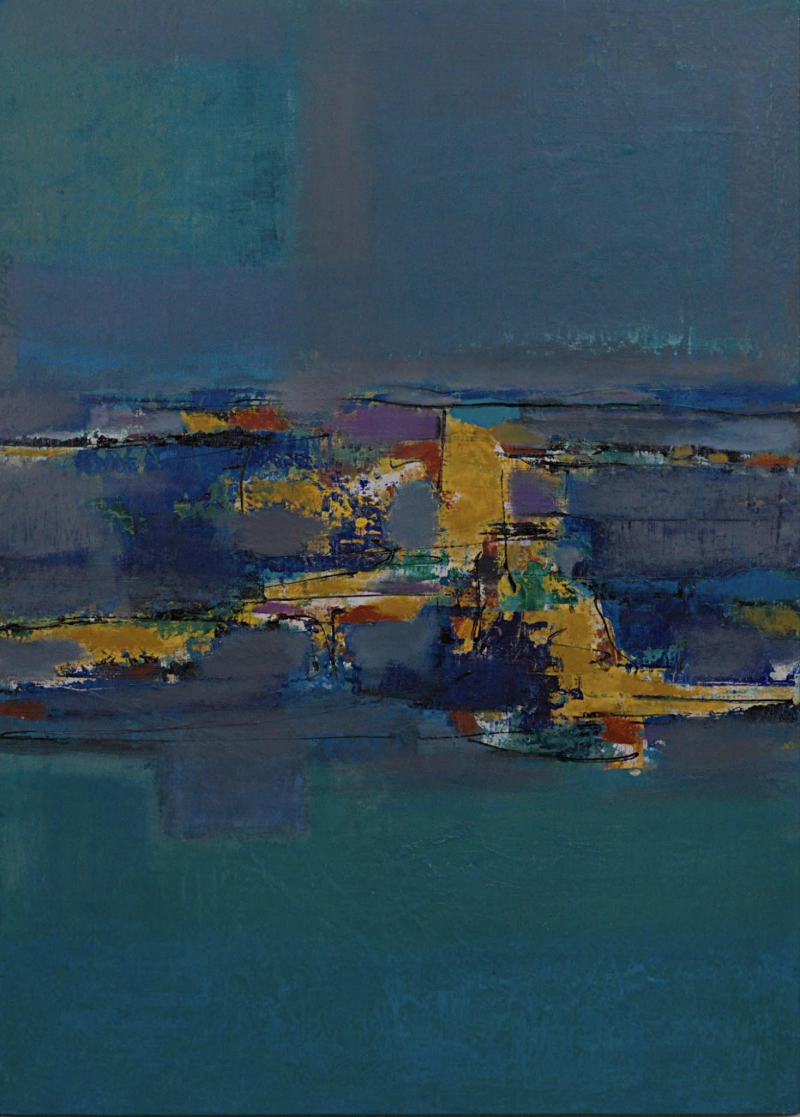 Seascape' abstract acrylic painting by artist Sharad Tarde, 34x25 inch, on board