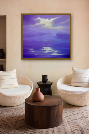 Seascape I (Violet Horizon: A Seascape in Dreams) by artist Narayan Shelke displayed in a Museum Style gallery