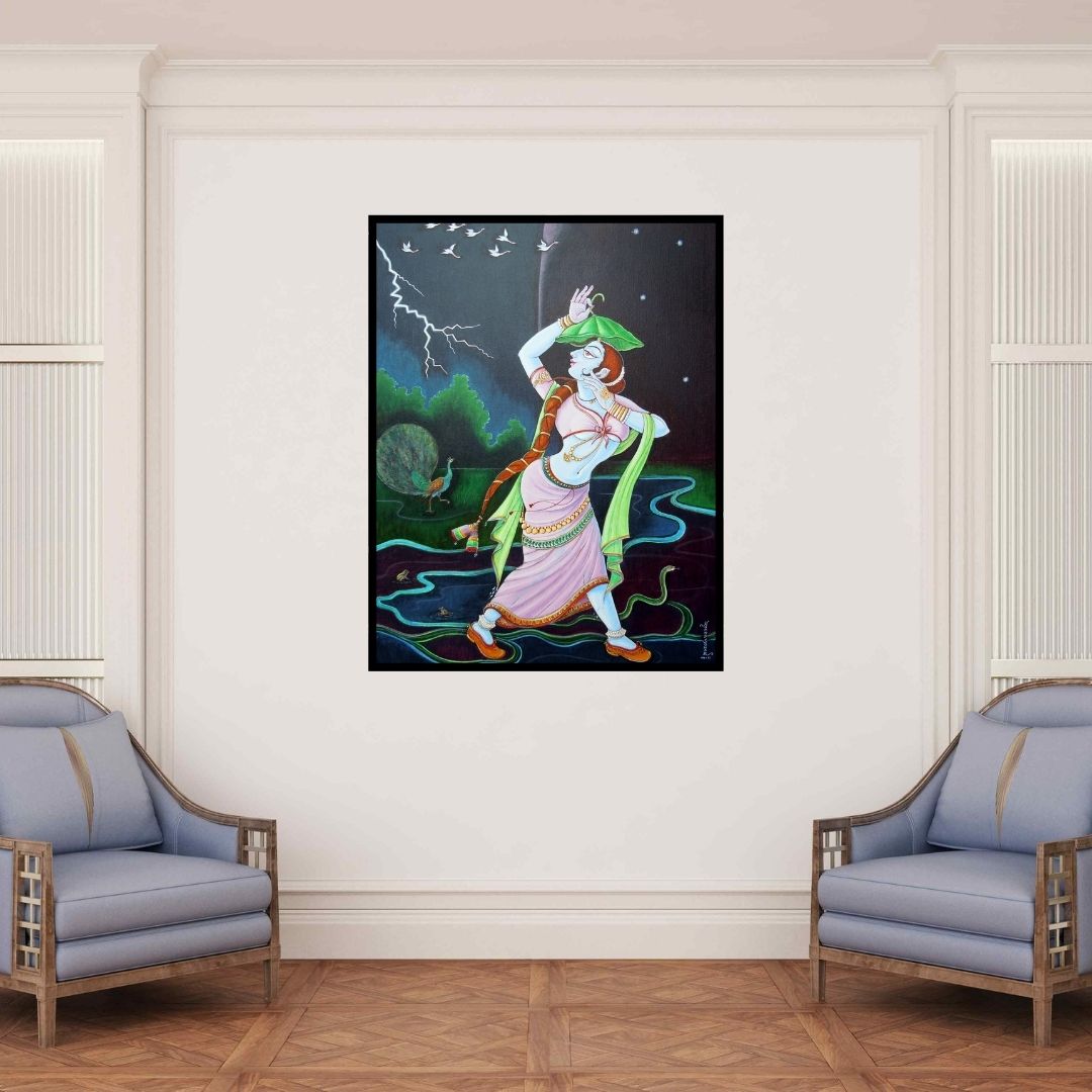 In-situ view of Anand Sonar's 'Season 1 (The Storm Dancer)' painting in a room