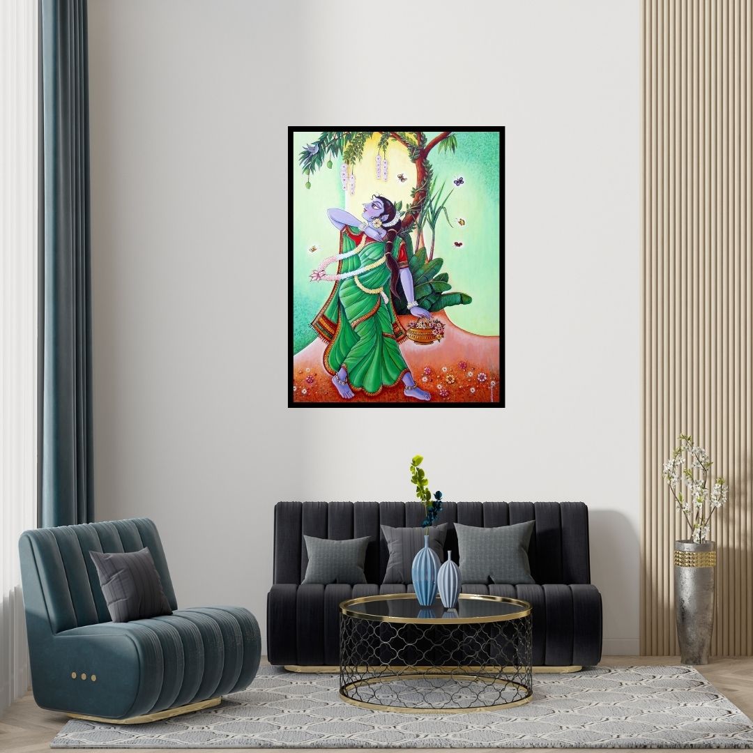 Preview of 'Season 2 (A Moment of Grace)' Painting by Anand Sonar shown on a wall in a furnished room.