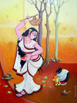 Season 5 (The Warrior Maiden) by Anand Sonar, Original Acrylic Figurative Painting on Canvas, Large Vertical Wall Art