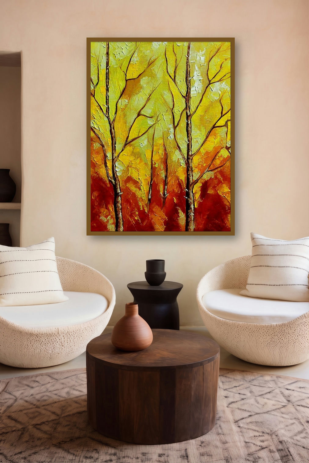 Season Olive (Ember Essence) by artist Bahadur Singh displayed in a Contemporary gallery