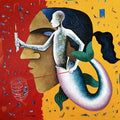 The Seekers Lantern' contemporary acrylic painting by artist Ranjith Raghupathy, 42x42 inch, on canvas