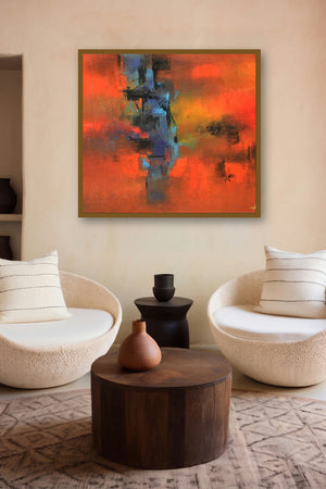 Seizing Blue (Crimson Echoes) by artist Raju Durshettiwar displayed in a Contemporary gallery