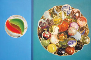 Selected (A World of Marbles) by Manish Solanki, Original Acrylic Oil Still-Life Painting on Canvas, Large Horizontal Wall Art