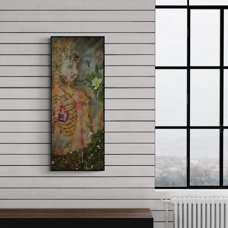 Preview of 'Self And Nature 1' Painting by Rama Reddy shown on a wall in a furnished room.