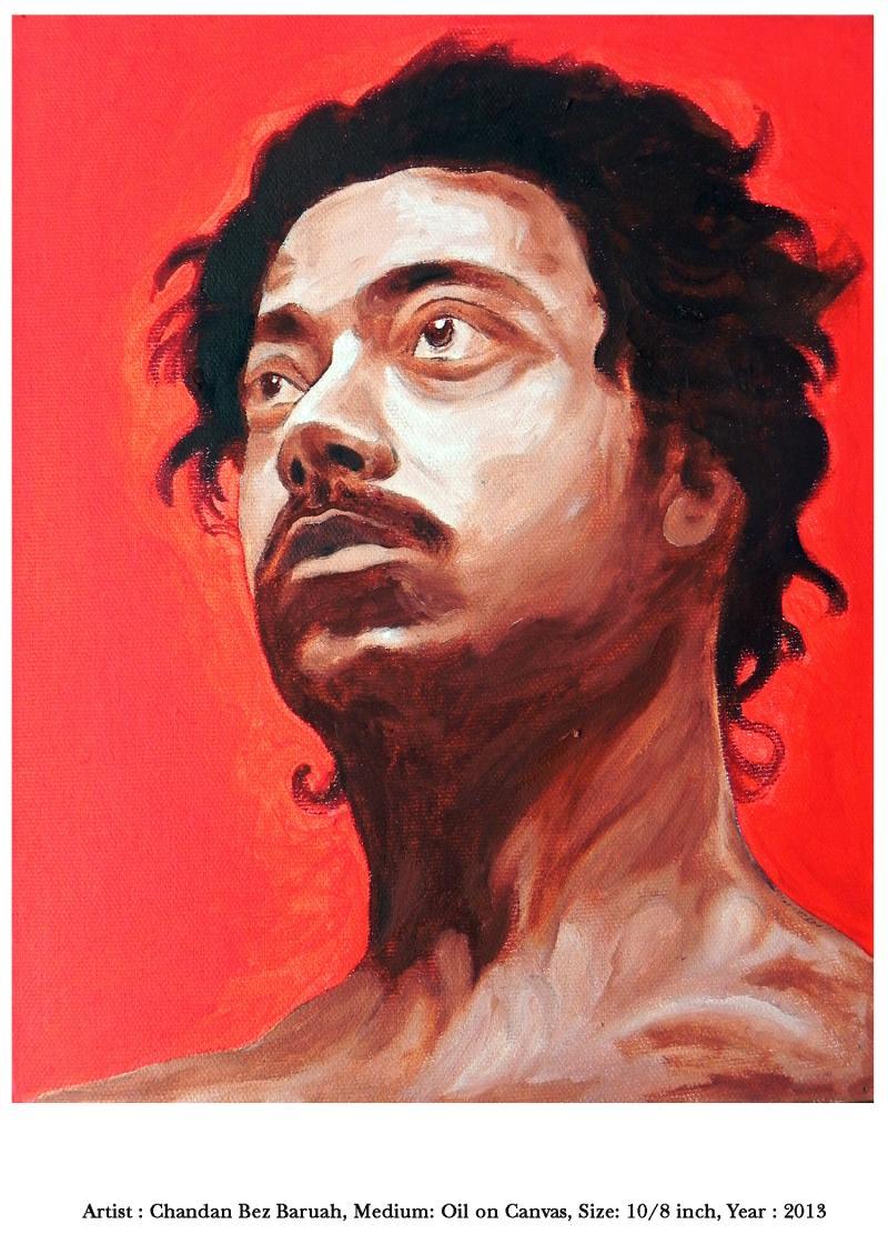 Expressionist oil painting titled 'self ', 11x12 inches, by artist Chandan Bez Baruah on Canvas
