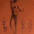 Nude pen drawing titled 'Self Restoration', 26x17 inches, by artist Mansi Sagar on Tinted Paper