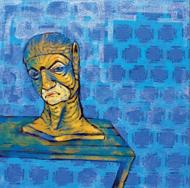 Figurative acrylic painting titled 'Self Still Life 1', 12x12 inches, by artist Abhishek Chourasia on Canvas