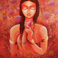 Figurative acrylic painting titled 'Selflove Loving My Own Identity', 36x30 inches, by artist NITU CHHAJER on Canvas