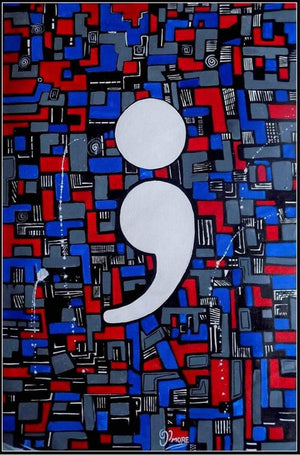 Semicolan (Pause and Continue) by Paresh More, Original Acrylic Contemporary Painting on Canvas, Small Vertical Wall Art