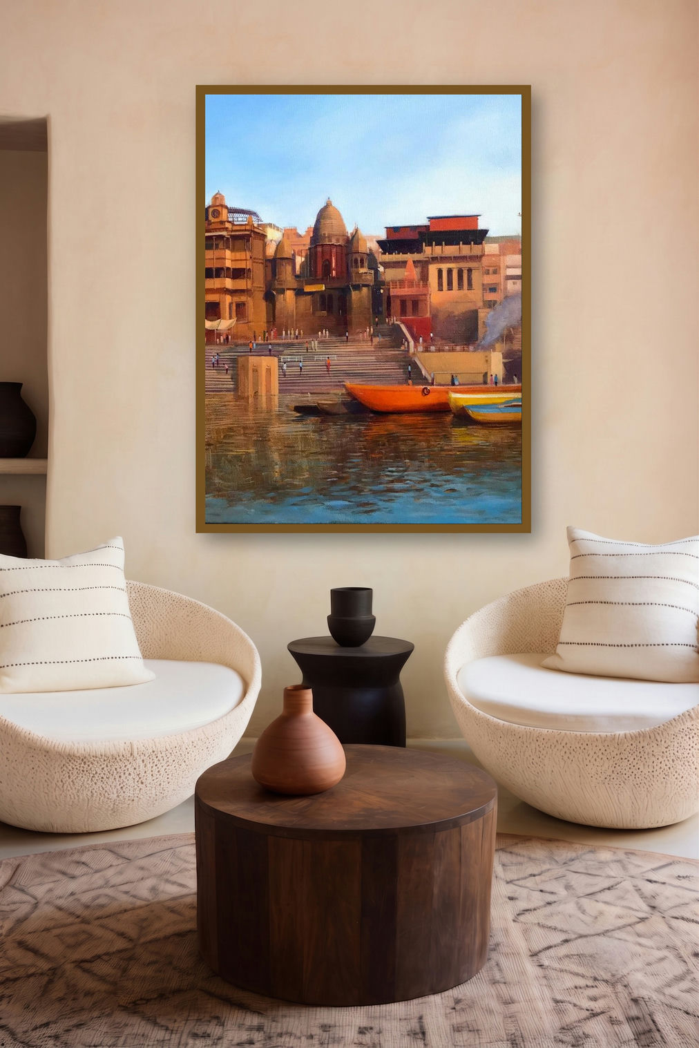 Sensuibilities (Sunrise on the Ganges) by artist Atif Pachapuri displayed in a Contemporary gallery