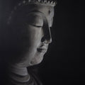 The Serene' religious charcoal painting by artist Nilesh Gavale, 30x22 inch, on paper