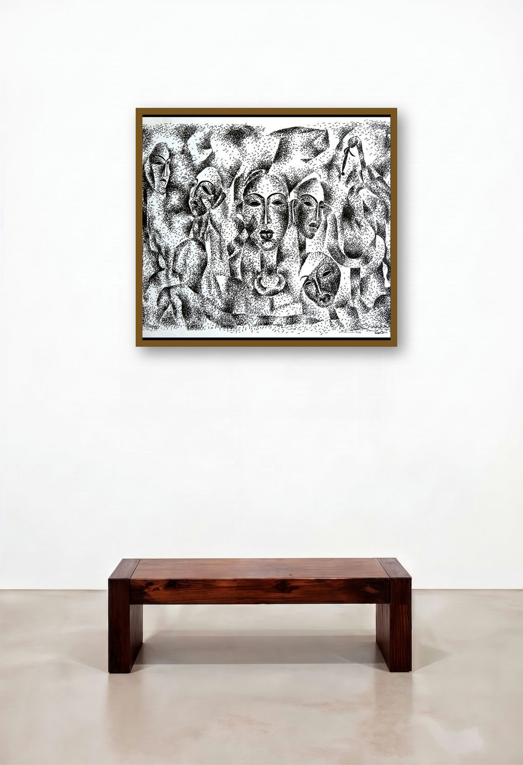 Several Face With Girl (Guardians of the Forest) by artist Srv Artist displayed in a Industrial Dining Room