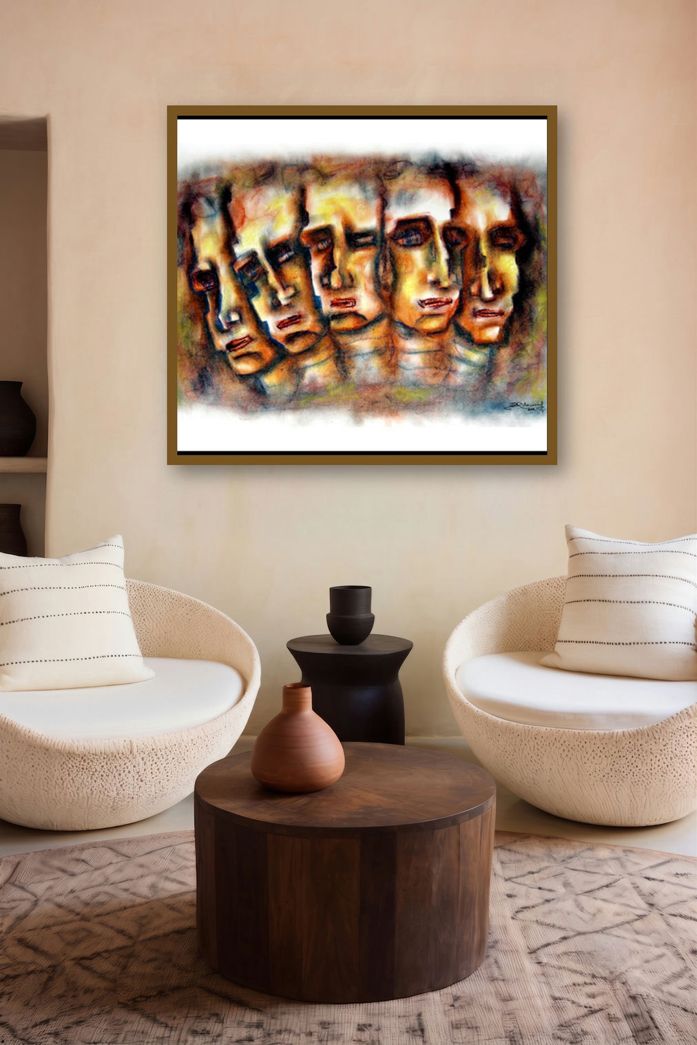 Several Face With Man (Quintet of Reflections) by artist Srv Artist displayed in a Minimalist gallery