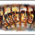 Figurative dry pastel painting titled 'Several Face With Man', 20x13 inches, by artist SRV ARTIST on Box Board