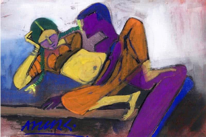 Figurative acrylic painting titled 'Sex', 20x30 inches, by artist Arun K Mishra on Canvas