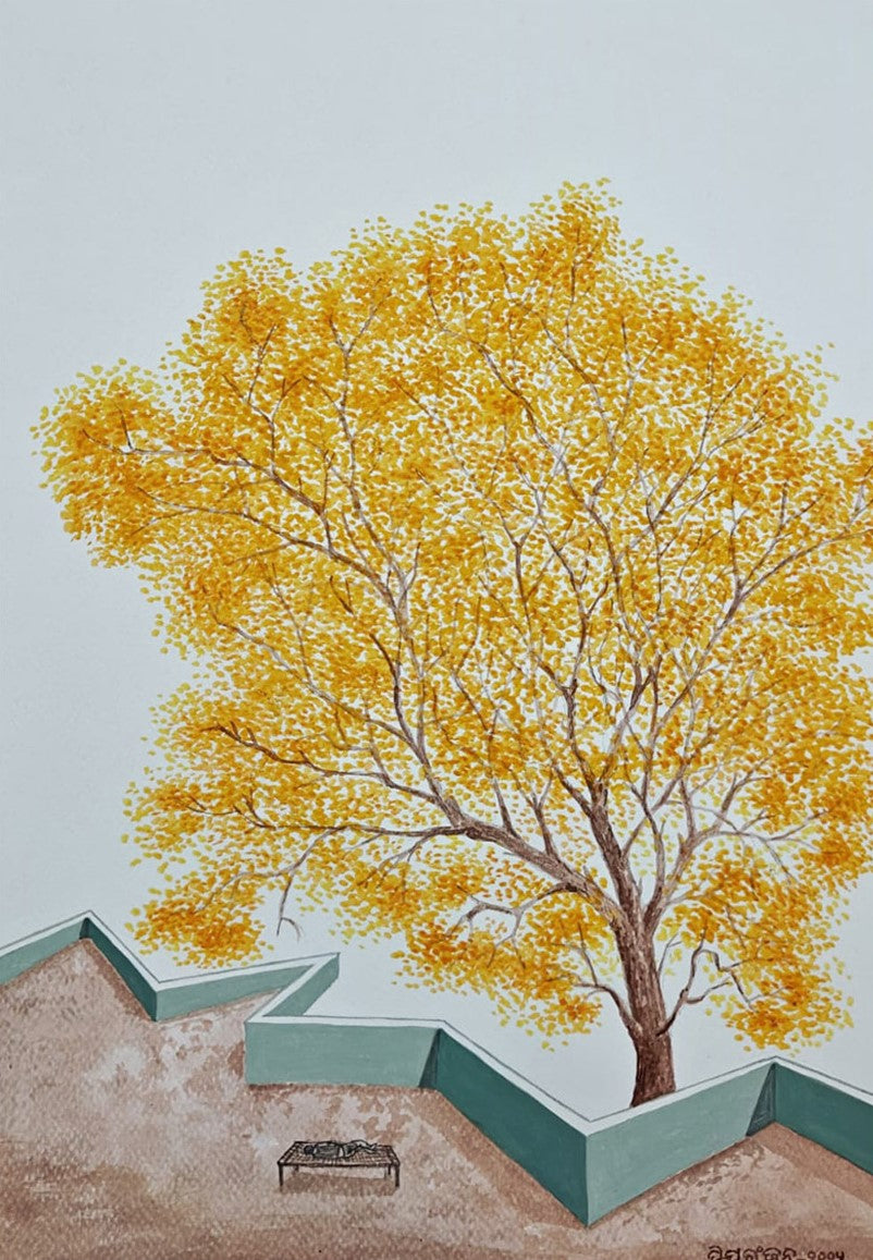Shade And Sleep' contemporary watercolor painting by artist Priyaranjan Behera, 17x12 inch, on paper