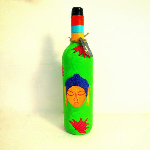 Shades Of Buddha Leaf Green Hand Painted Glass Bottles Handicraft by Rithika Kumar | ArtZolo.com