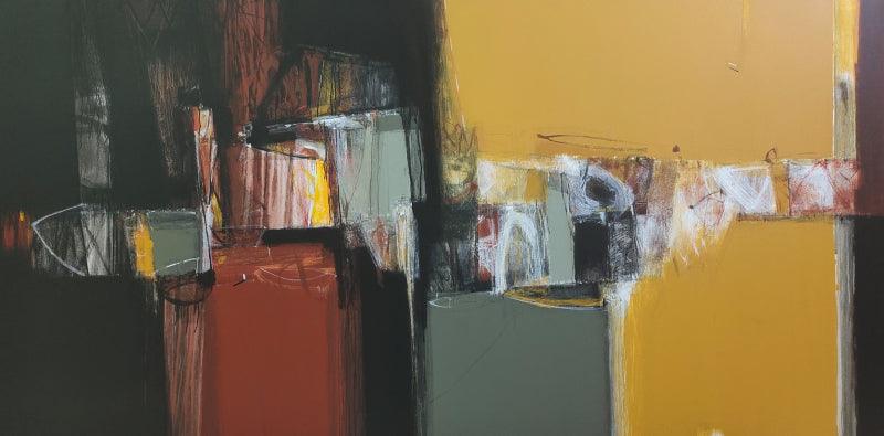 Abstract acrylic painting titled 'Shadow Becomes Reality 23', 48x96 inches, by artist Anil Gaikwad on Canvas