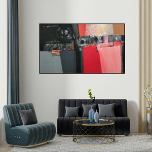 Anil Gaikwad's 'Shadow Becomes Reality 25 (Untitled)' painting visualized above a sofa in a contemporary room.