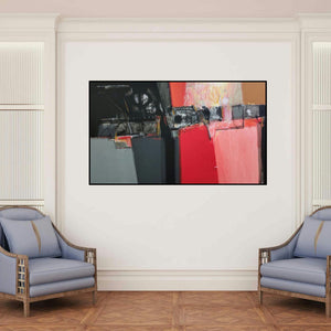 'Shadow Becomes Reality 25 (Untitled)' painting by Anil Gaikwad shown on a wall in a furnished room.