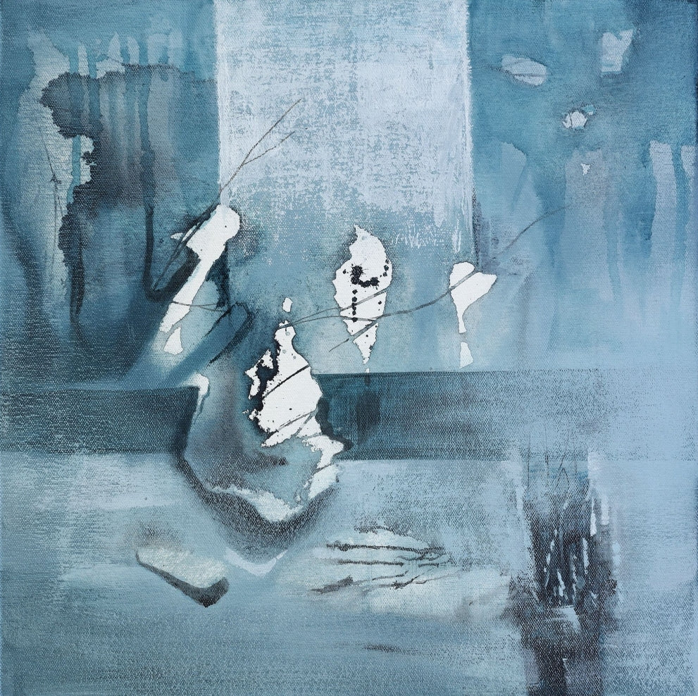 Shadow Of Ice' abstract acrylic painting by artist Dilip Mali, 15x15 inch, on canvas