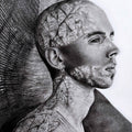 Shadows' figurative charcoal drawing by artist Preeti Ghule, 24x20 inch, on paper