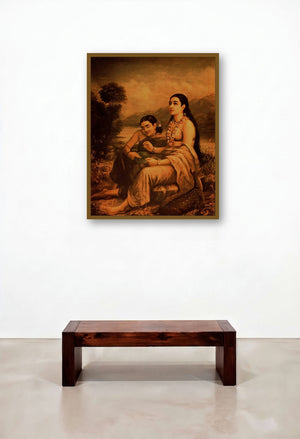 Shakumtalas Love Letter To Dushyanta (A Letter of Affection) by artist Raja Ravi Varma displayed in a Elegant Penthouse