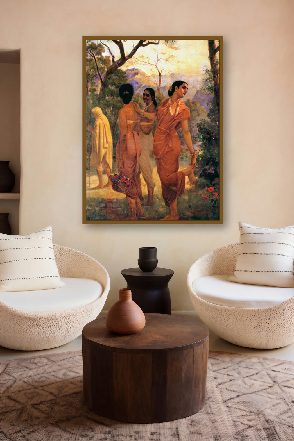 Shakumthala Looks Of Love (A Pensive Gaze) by artist Raja Ravi Varma displayed in a Modern gallery