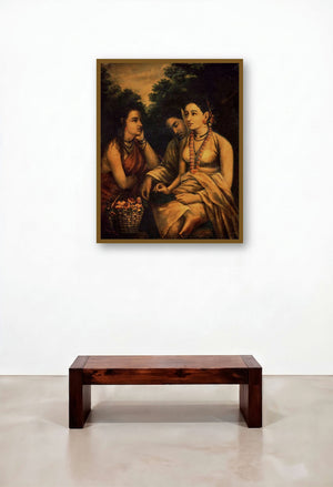 Shakumthala Patralekhan (Words of Love) by artist Raja Ravi Varma displayed in a Rustic Lounge
