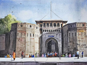 Cityscape acrylic painting titled 'Shaniwar Wada', 18x24 inches, by artist Ranabir Saha on Canvas