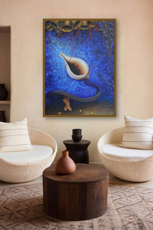 Shankh Leela (Cosmic Harmony) by artist Rakhi Baid displayed in a Indian Art gallery