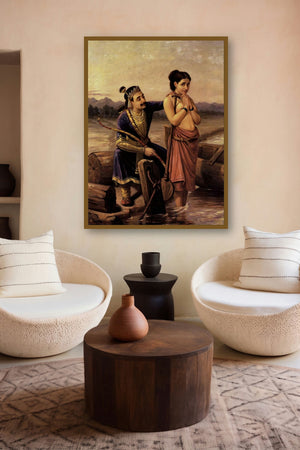 Shantanoo And Matsyagandha (A Rivers Embrace) by artist Raja Ravi Varma displayed in a Luxury gallery