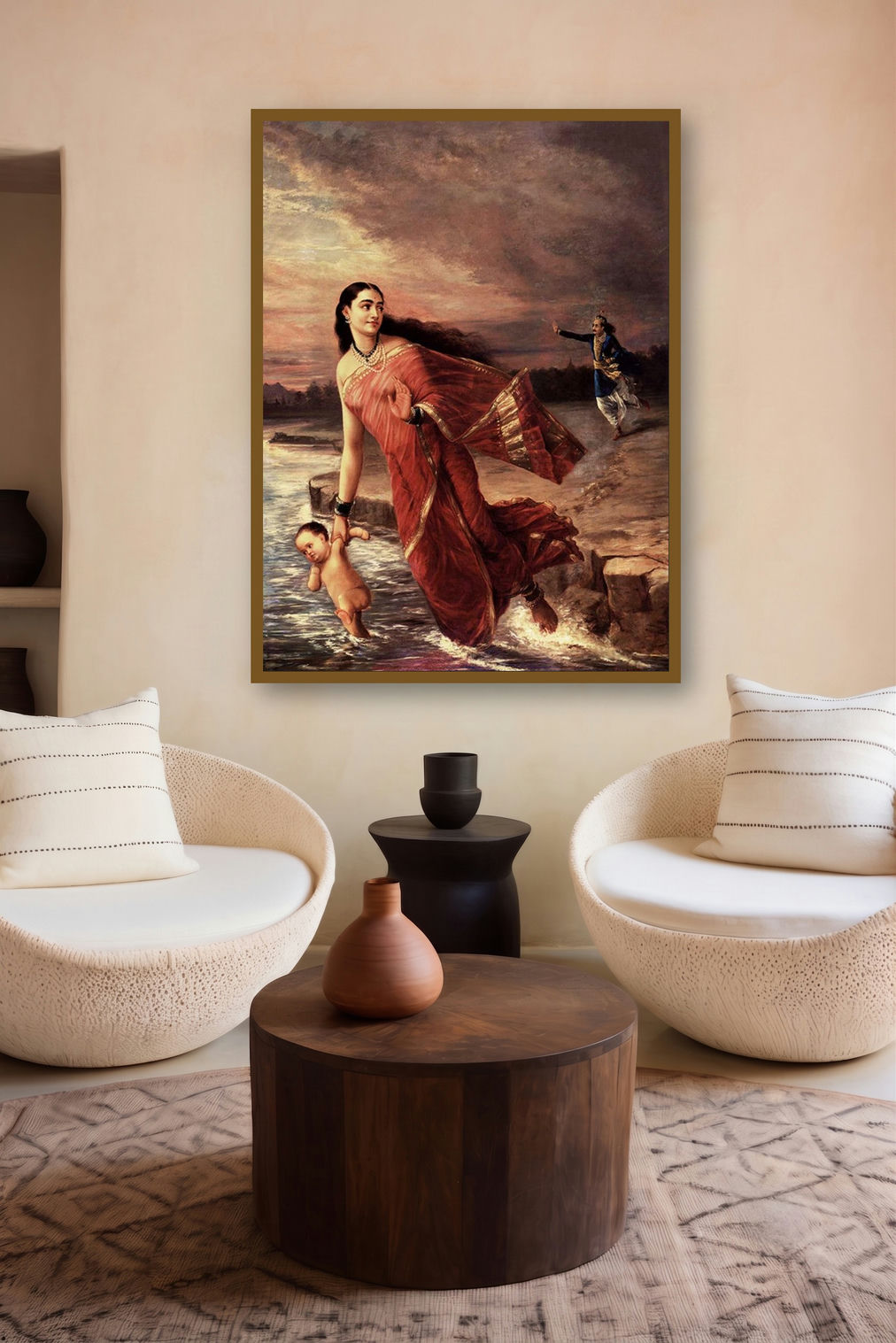Shanthanoo And Ganga (A Royal Romance) by artist Raja Ravi Varma displayed in a Luxury gallery