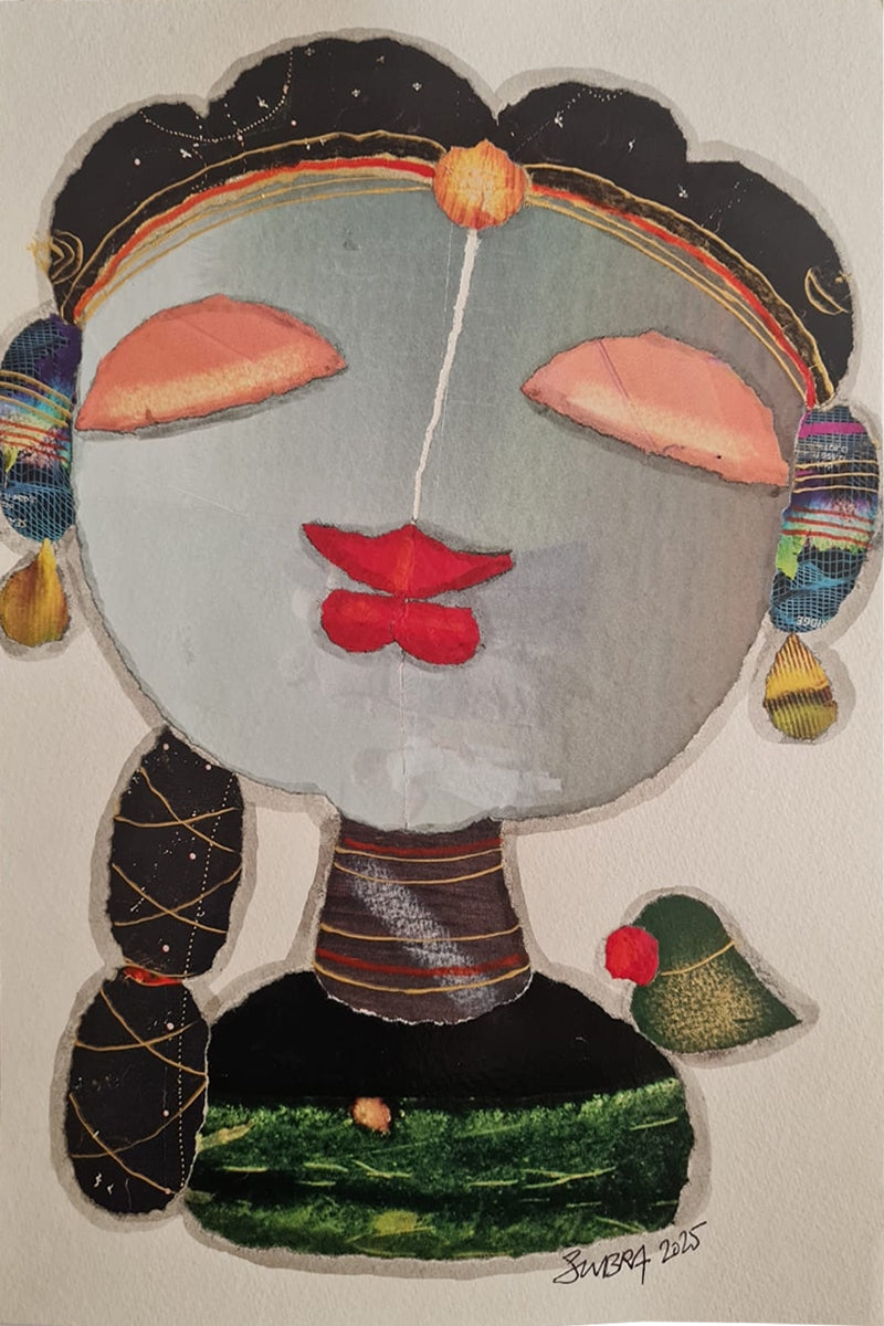 She 1' figurative mixed-media painting by artist G Subramanian, 12x8 inch, on paper