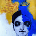 'She 23' figurative acrylic painting by artist Kishore Pratim Biswas, 24x12 inch, on canvas