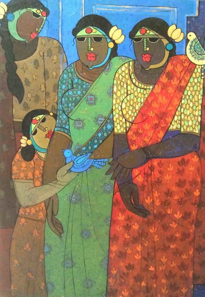 Figurative acrylic painting titled 'Shendage', 20x16 inches, by artist Priyanka Chivte on Canvas