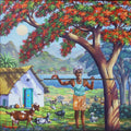 'Shepherd' figurative acrylic painting by artist Manohar Raja, 36x36 inch, on canvas