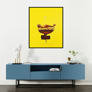 Nitesh Panchal's 'Shes Shayya 1 (The Vessel of Creation)' painting visualized above a sofa in a contemporary room.