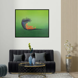 'Shes Shayya 2 (Emergence)' painting by Nitesh Panchal shown on a wall in a furnished room.