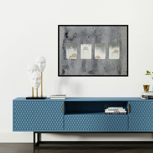 Preview of 'Shifting (The Weight of Thought)' Painting by Dishakha Yadav shown on a wall in a furnished room.