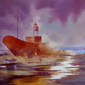 Seascape oil painting titled 'Ship in the River', 36x48 inches, by artist Narayan Shelke on Canvas