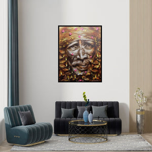 Preview of 'Shirdi Sai Baba (Illuminated Soul)' Painting by Darshan Sharma shown on a wall in a furnished room.