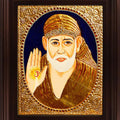 Religious tanjore traditional art titled 'Shirdi Sai Baba Tanjore Painting', 24x18 inches, by artist Myangadi Tanjore on Plywood
