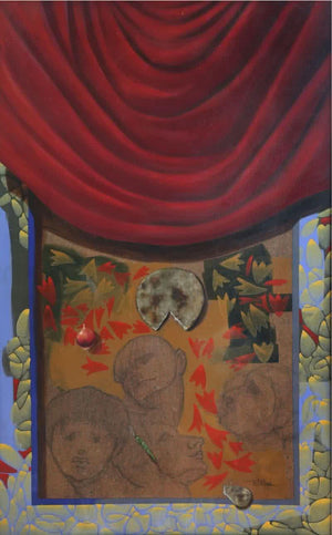 Shirodi by Nitin Marde, Original Acrylic Oil Figurative Painting on Canvas, Large Vertical Wall Art