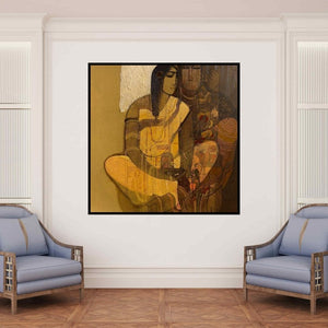 In-situ view of Siddharth Shingade's 'Shiv And Parvati 5 (Golden Couple)' painting in a room