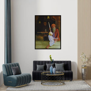 Preview of 'Shiv Bhakt (Venkateswara Temple Ritual)' Painting by Kamal Rao shown on a wall in a furnished room.